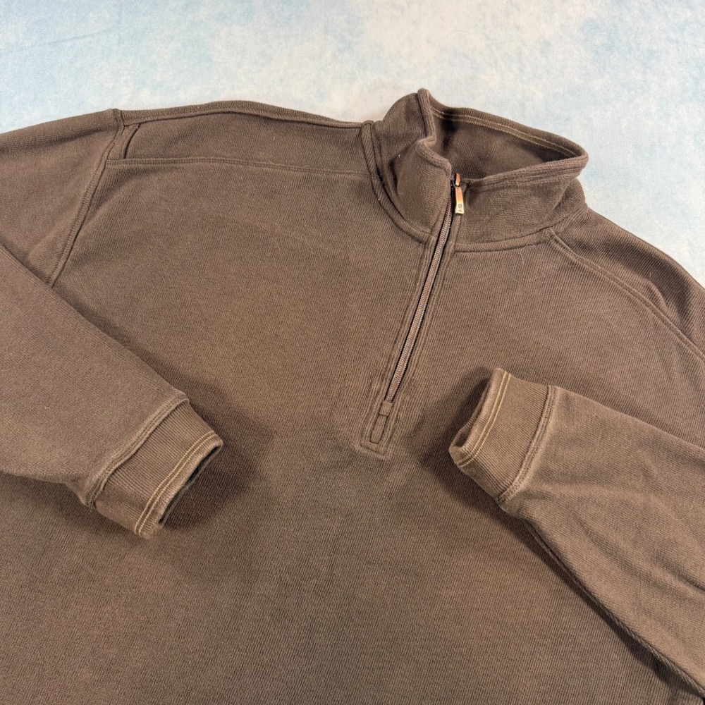 Tommy Bahama Quarter Zip Pullover Mens Medium Brown Excellent Ribbed 100% Cotton